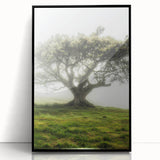 Framed acrylic artwork showcasing a picturesque countryside landscape with vibrant greenery and rolling hills, presented in a sleek black frame for modern decor.