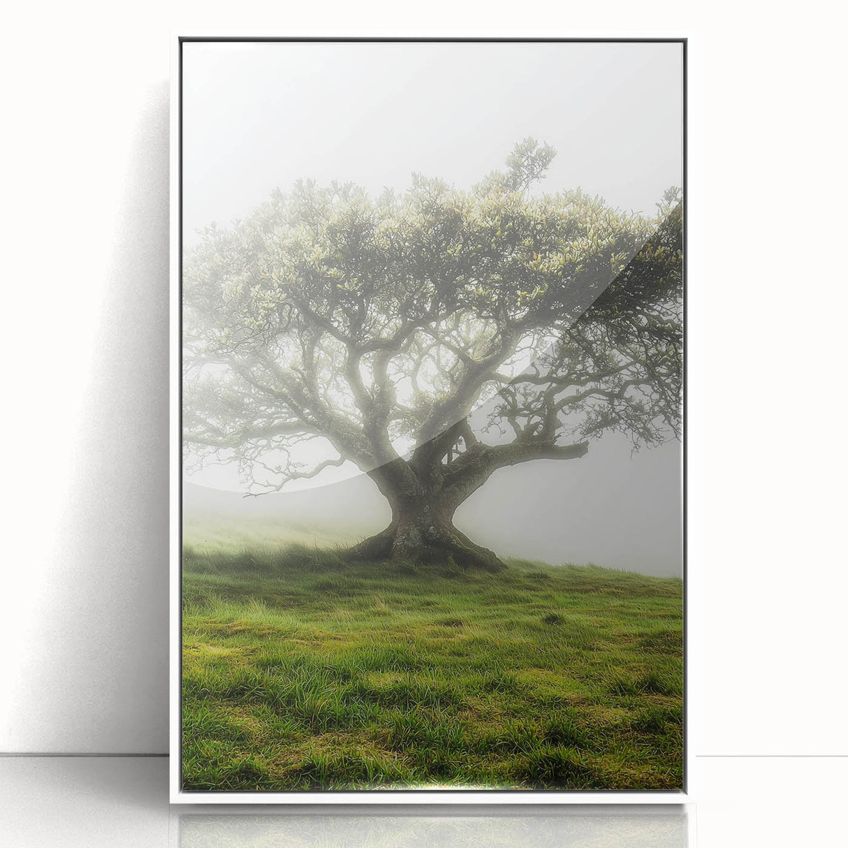 Framed acrylic artwork depicting a serene countryside landscape with vibrant greens and blues, showcasing rolling hills and a clear sky, enhancing any home decor.