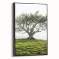 Framed canvas artwork depicting a serene countryside landscape, featuring lush green fields and a vibrant blue sky, with a sleek black frame enhancing its aesthetic appeal. Ideal for home decor enthusiasts seeking nature-inspired art pieces.