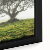 Close-up of a framed canvas artwork depicting serene countryside landscapes, showcasing vibrant greens and blues, perfect for enhancing home decor.