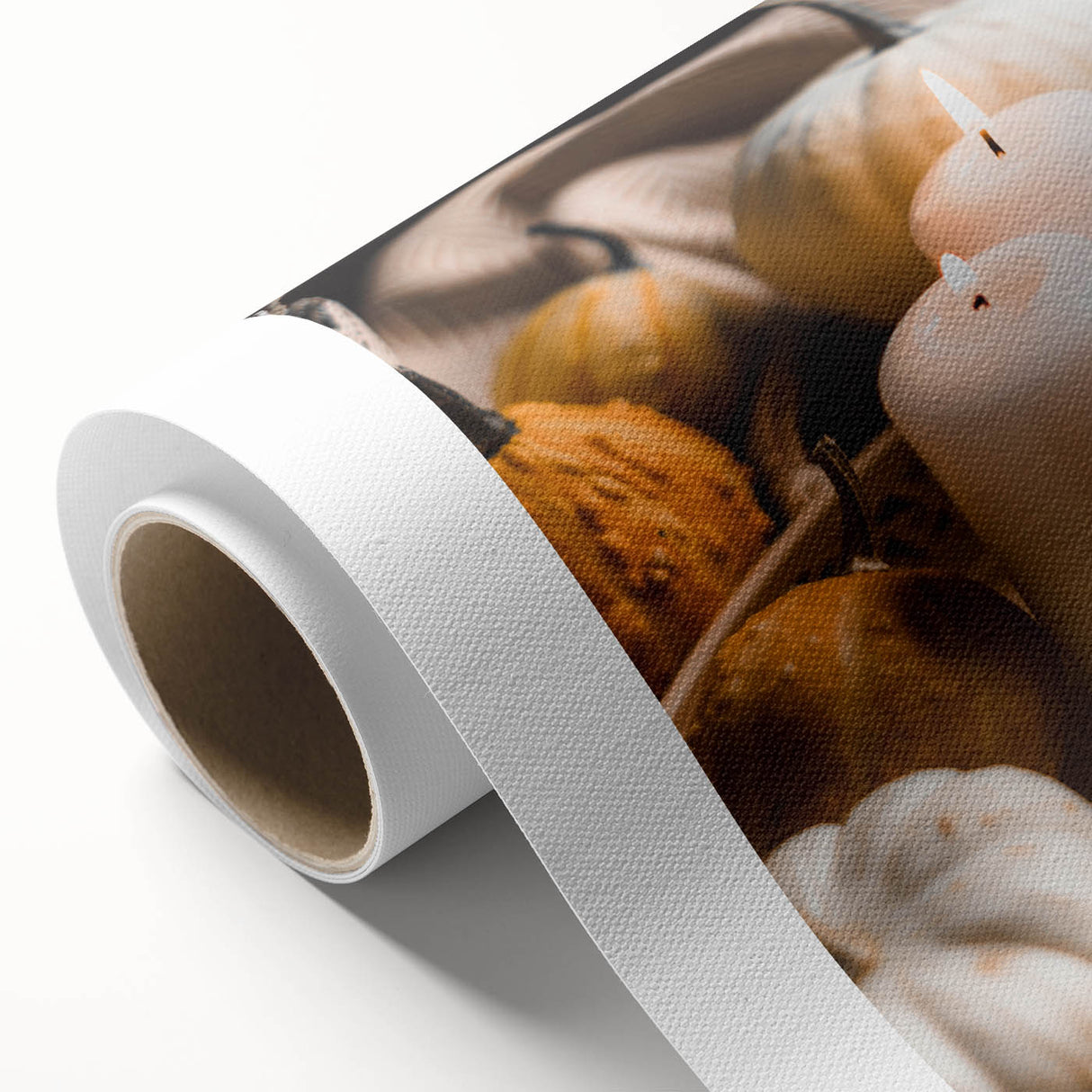 Art deco poster featuring autumnal forest scene in muted orange and brown tones on rolled canvas, ideal for nursery wall art.