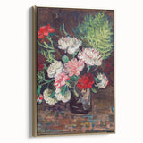 Vintage poster art depicting a landscape painting on a framed canvas, featuring muted earth tones.