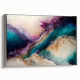 Framed wall art showcasing abstract strokes in silver and gray tones, designed for modern decor, highlighting a sleek side view of the canvas.
