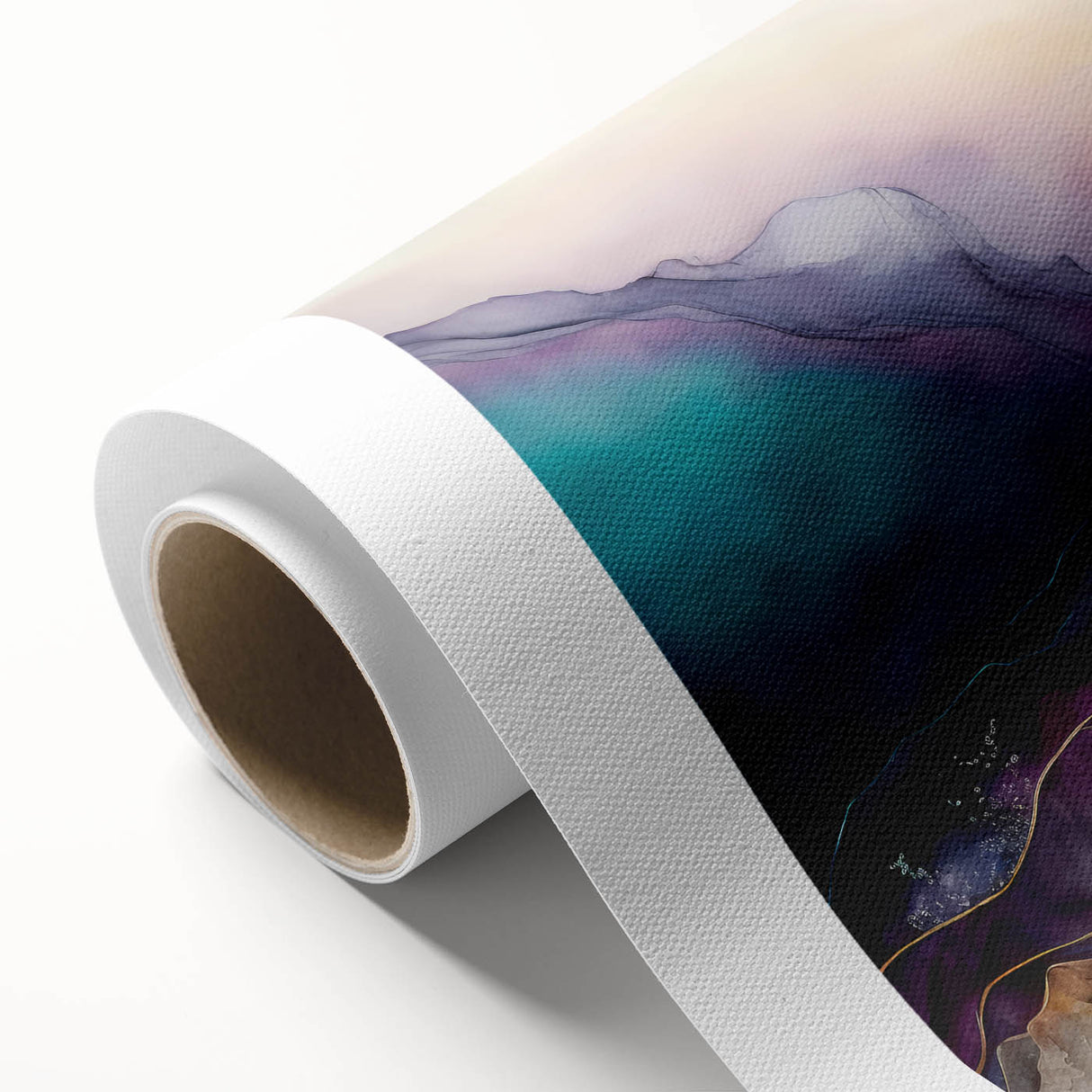 Abstract strokes wall art on rolled canvas showcasing vibrant colors and dynamic patterns, ideal for modern home decor, packaged securely in a protective tube.