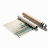 Abstract wall art print featuring vibrant strokes in shades of blue, orange, and yellow, displayed in a rolled form, ideal for modern home decor and artistic spaces.