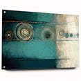 Abstract wall art featuring colorful strokes and patterns, displayed in a side view on acrylic glass with visible mounting pins, perfect for modern decor.