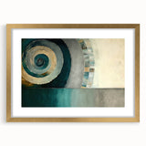 Abstract wall art featuring gold and white strokes in a sleek frame with a mat, designed to enhance modern interiors, showcasing elegance and creativity.