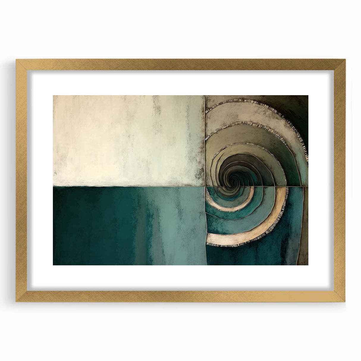 Abstract wall art featuring gold-tone strokes and a modern design, framed with a mat, ideal for enhancing contemporary home decor. Perfect for living rooms or offices.