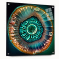 Abstract wall art design featuring colorful strokes on acrylic glass, displayed in a stylish side view with metallic pins, perfect for modern home decor.
