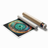 Abstract wall art print showcasing vibrant strokes in shades of blue, orange, and yellow, ideal for modern home decor. Features a rolled canvas design for easy framing and display.