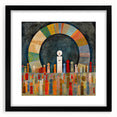 Abstract strokes wall art in a sleek black frame with a white mat, showcasing vibrant colors and dynamic patterns, perfect for modern home decor.