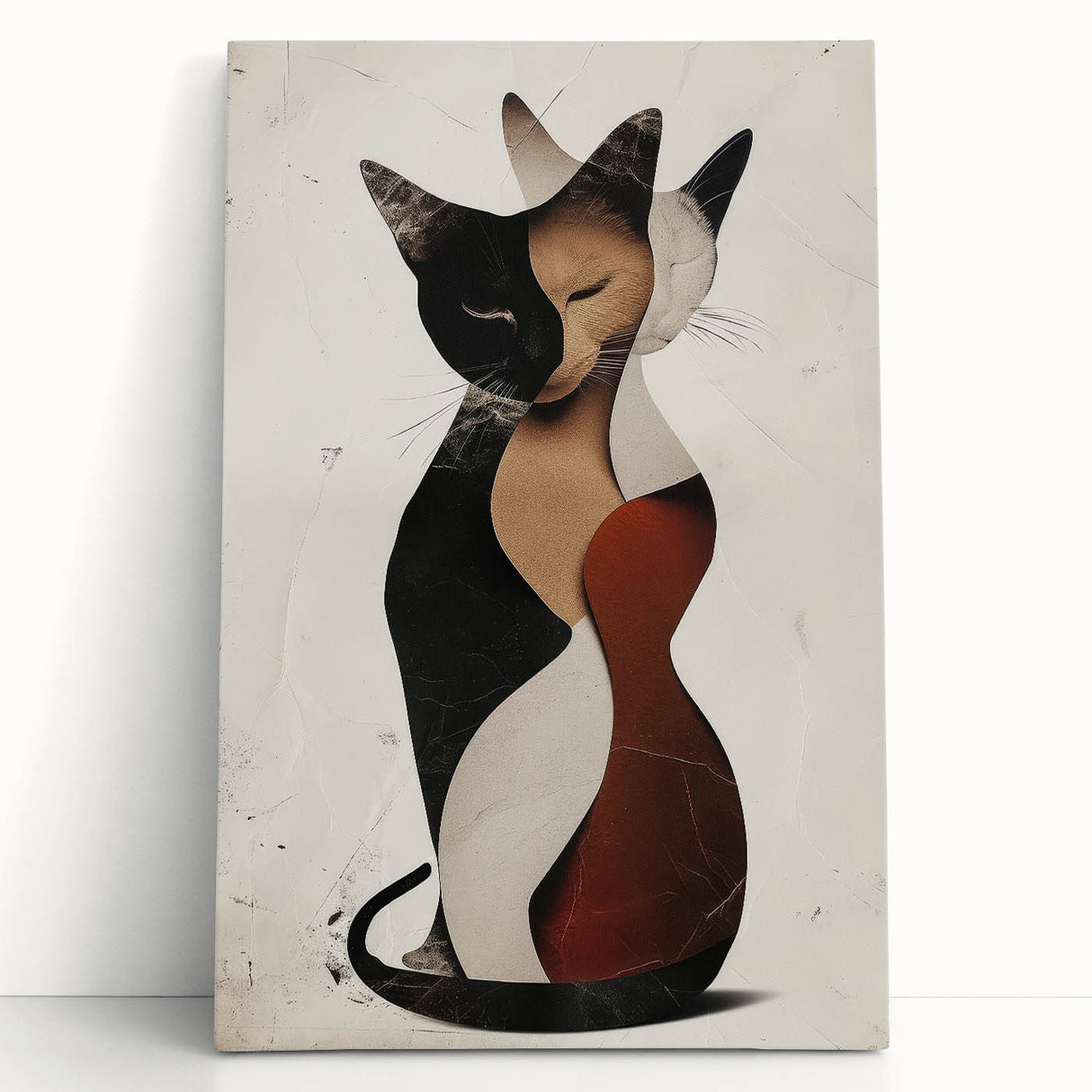 Abstract Cat Bedroom Wall Art - Black and Brown Canvas Print