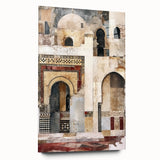 Abstract architectural wall art design displayed in a sleek acrylic glass frame, showcasing vibrant colors and geometric patterns, perfect for modern decor. The side view highlights the artwork’s depth and clarity, making it an eye-catching focal point for any room.