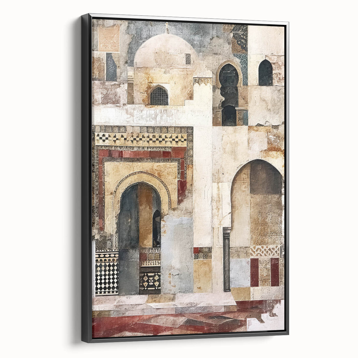 Framed canvas wall art featuring an abstract architecture design in black, showcasing geometric shapes and lines, ideal for modern home decor.
