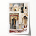 Abstract architectural wall art print featuring geometric shapes in vibrant colors, rolled and ready for display, showcasing modern design elements for contemporary decor.