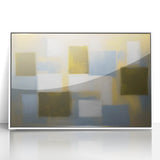 Framed acrylic wall art showcasing a modern abstract geometric design in white tones, ideal for contemporary home decor, adding a touch of elegance and style.