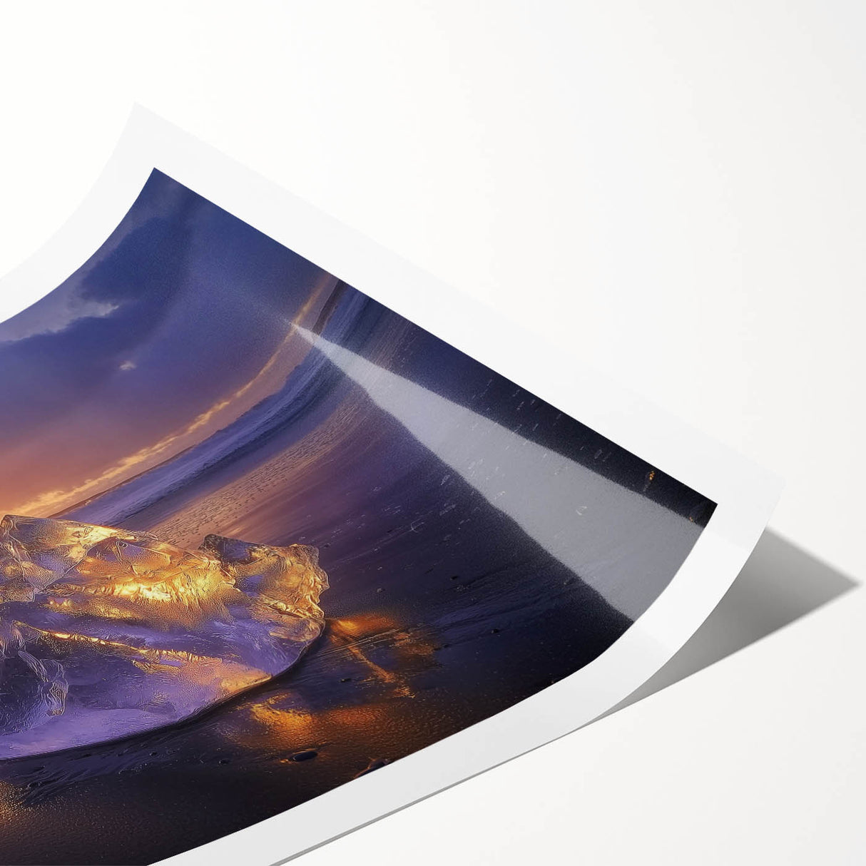 Serene landscape rolled print showcasing a vibrant beach scene with turquoise waters and golden sands, perfect for home decor or office inspiration.