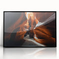 Framed acrylic artwork showcasing a stunning landscape of canyons, featuring rich earthy tones and intricate details, perfect for home decor in modern settings.