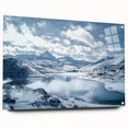 Acrylic glass artwork depicting a serene countryside landscape, showcasing vibrant colors and intricate details, elegantly displayed with pins on a minimalist wall setting.