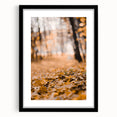 Abstract art print featuring textured layers in vibrant autumn hues on a large canvas, ideal for living room decor.