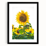 Abstract art print depicting colorful, textured spring themes on a large black-framed canvas, ideal for living room decor.