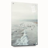 Large abstract wall art on acrylic glass featuring swirling blue and white patterns.