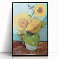 Large abstract wall art print on acrylic, featuring swirling blue and yellow tones in a mid-century modernist style.