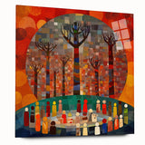 Abstract wall art design featuring colorful strokes on acrylic glass, showcasing vivid hues of blue, orange, and green, ideal for modern home decor.