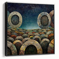 Framed canvas wall art showcasing an abstract design with vibrant strokes in black and gold, displayed from a side view, perfect for modern decor.