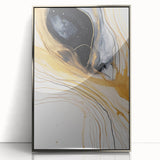 Framed abstract strokes wall art in silver acrylic, showcasing dynamic brush patterns and textures, perfect for modern home decor and artistic expression.