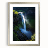 Framed landscape artwork of dramatic cliffs in silver matting, showcasing vibrant colors and intricate details, perfect for enhancing modern home decor.