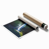 Stunning landscape art print showcasing vibrant cliffs and scenic views, rolled for easy shipping and display, perfect for home or office decor.