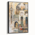 Framed abstract architecture wall art in black, showcasing geometric shapes and lines, set against a sleek surface for modern home decor. Perfect for adding a contemporary touch to any room.