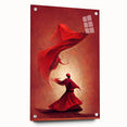 Abstract figurative wall art displayed in a side view, showcasing vibrant colors and intricate details, mounted on acrylic glass with visible pins. This unique artwork adds a modern touch to any interior decor.