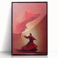 Framed abstract figurative wall art with a black acrylic frame, showcasing vibrant colors and dynamic shapes, perfect for modern home decor.