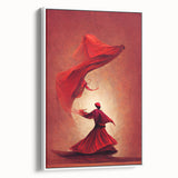 Abstract figurative wall art in a sleek white frame, showcasing vibrant colors and dynamic shapes, perfect for modern home decor. Side view highlights its elegant design and contemporary style.