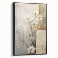 Framed wall art featuring an abstract floral design with vibrant colors on a black background, showcasing a side view that highlights its modern aesthetic and elegant framing. Perfect for enhancing contemporary home decor.
