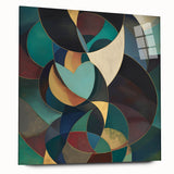 Abstract geometric acrylic glass artwork displayed in a side view, showcasing vibrant colors and intricate patterns, perfect for modern decor or art enthusiasts.