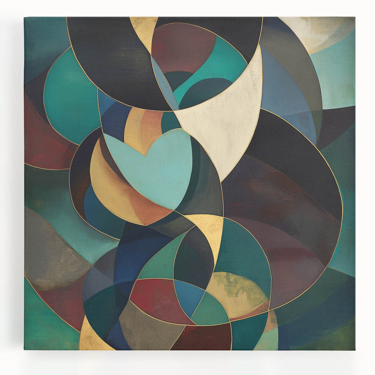 Colorful abstract geometric stretched canvas art featuring vibrant shapes and patterns, ideal for modern home decor, adding a contemporary touch to any space.