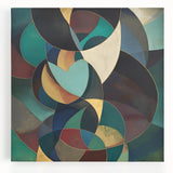 Colorful abstract geometric stretched canvas art featuring vibrant shapes and patterns, ideal for modern home decor, adding a contemporary touch to any space.