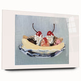 Large abstract wall art featuring assorted fruits in vibrant colors on acrylic glass, ideal for bedroom or dining room decor.