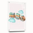 Girls Room Wall Art - Wooden Train & Clouds Kids Room Art