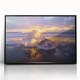 Framed acrylic artwork showcasing a serene beach landscape with vibrant colors and detailed waves, set in a sleek black frame, ideal for coastal decor enthusiasts.