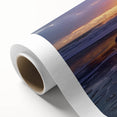 Vibrant landscape canvas art depicting serene beaches at sunset, showcasing rich colors and textures, rolled and ready for display in a protective tube.