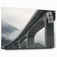 Acrylic glass landscape art depicting a modern bridge design, showcasing a sleek side view with visible pins, perfect for contemporary decor.
