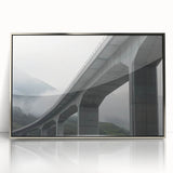Framed acrylic artwork depicting a serene landscape bridge scene, highlighted by silver accents and set against a natural background, ideal for home decor.