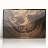 Framed acrylic artwork showcasing a stunning landscape of canyons in vibrant gold tones, perfect for modern decor and elevating any interior space.