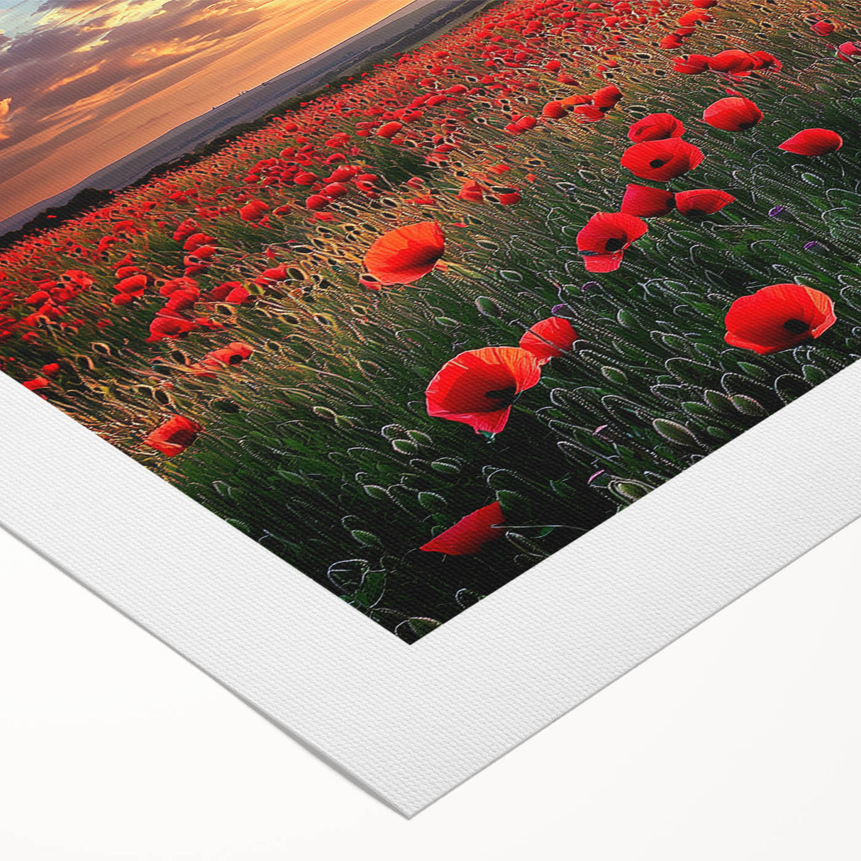 Vibrant landscape artwork on rolled canvas depicting a serene countryside scene with lush green fields and a clear blue sky, perfect for home decor or art enthusiasts.