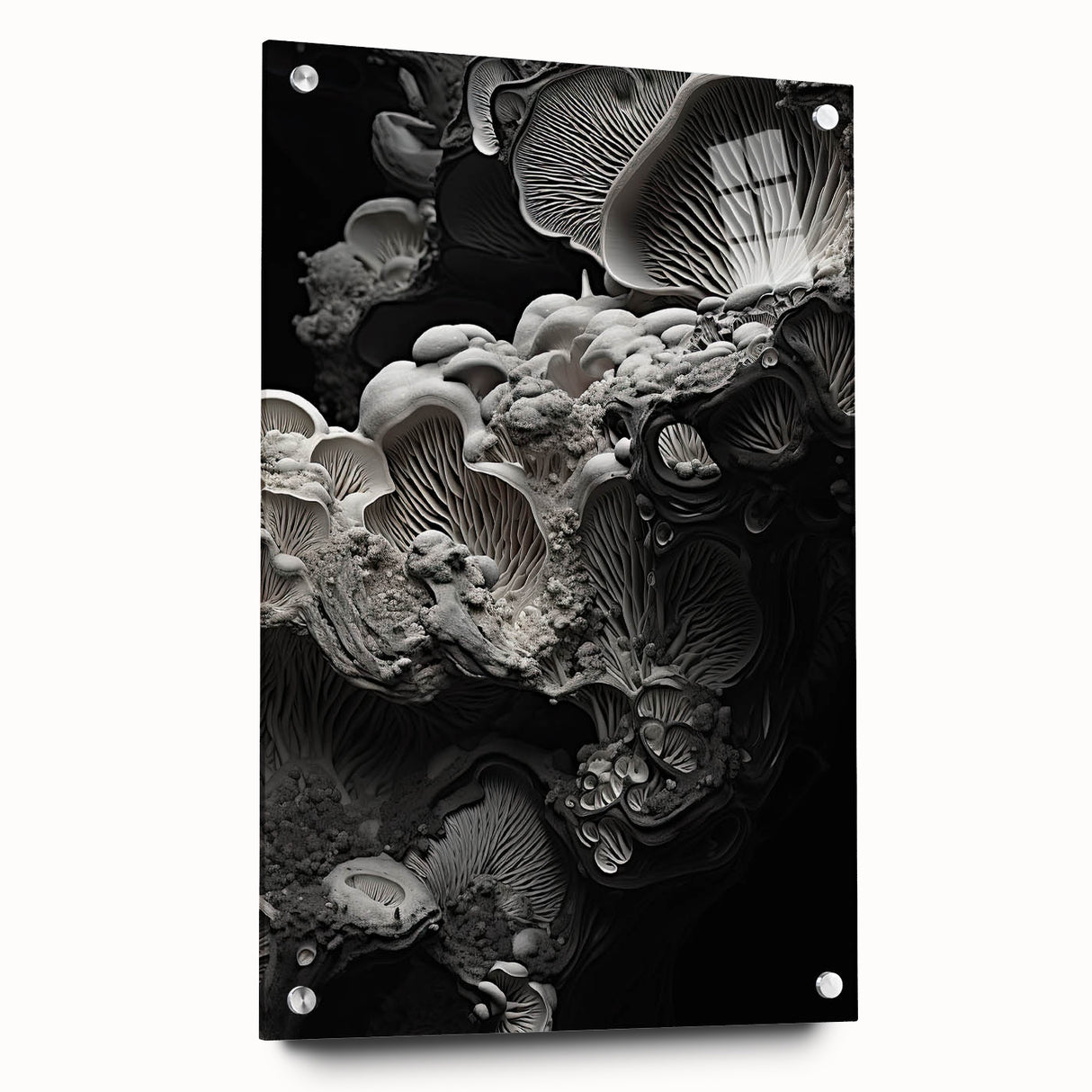 Large abstract wall art on acrylic glass featuring swirling blue and green patterns.