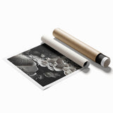 Close-up floral art on rolled print, featuring soft pastel colors, suitable for classy bathroom wall art.